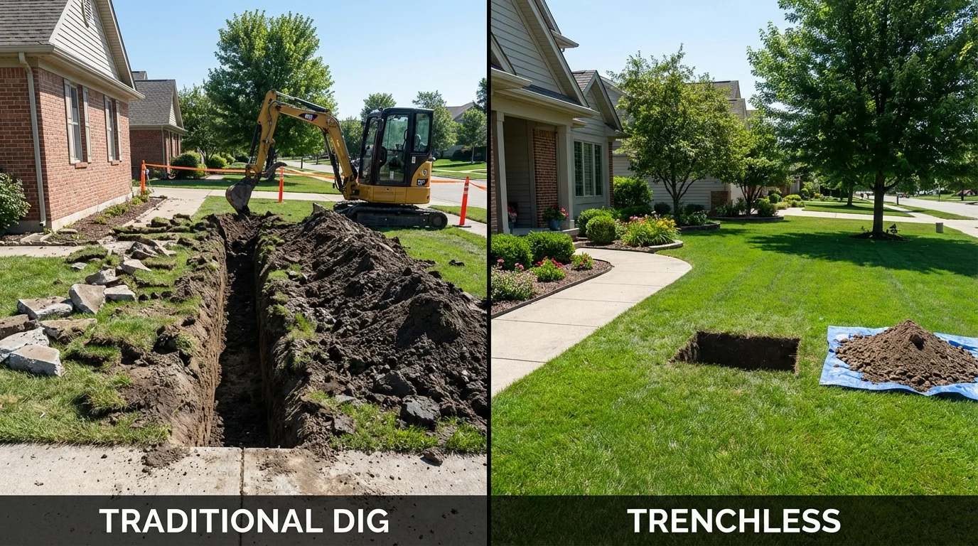 Trenchless sewer repair with minimal yard damage versus traditional excavation in Morrisville, NC